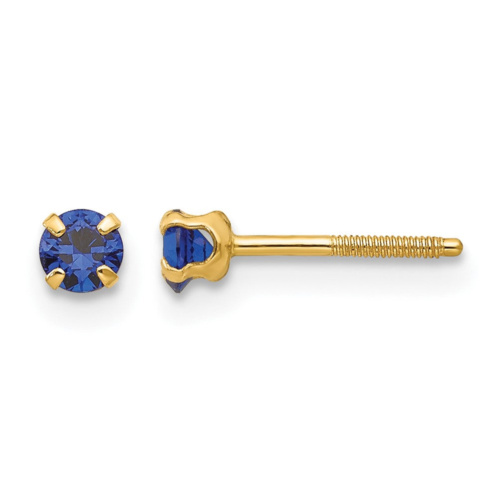 14k Madi K Round Imitation Sapphire September Birthstone Screwback Post Earrings