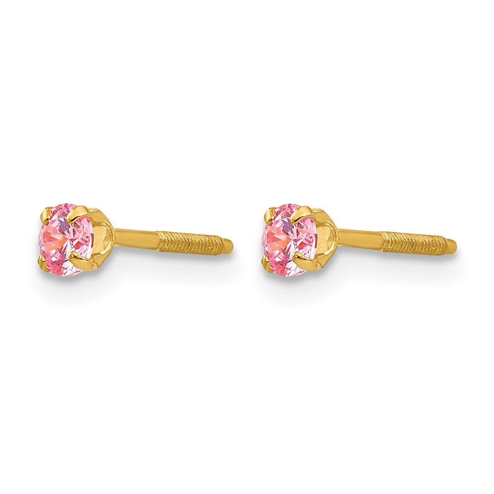 14k Madi K Round Imitation Pink Tourmaline October Birthstone Screwback Post Earrings