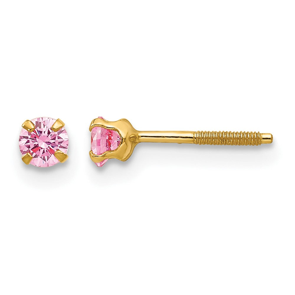 14k Madi K Round Imitation Pink Tourmaline October Birthstone Screwback Post Earrings