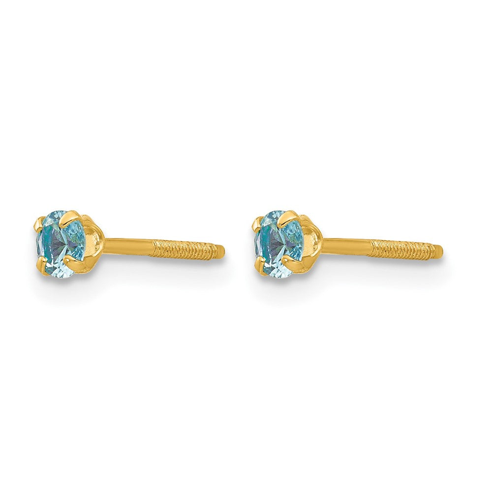 14k Madi K Round Imitation Blue Zircon December Birthstone Screwback Post Earrings