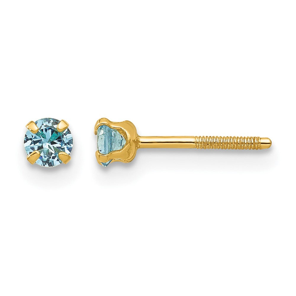 14k Madi K Round Imitation Blue Zircon December Birthstone Screwback Post Earrings