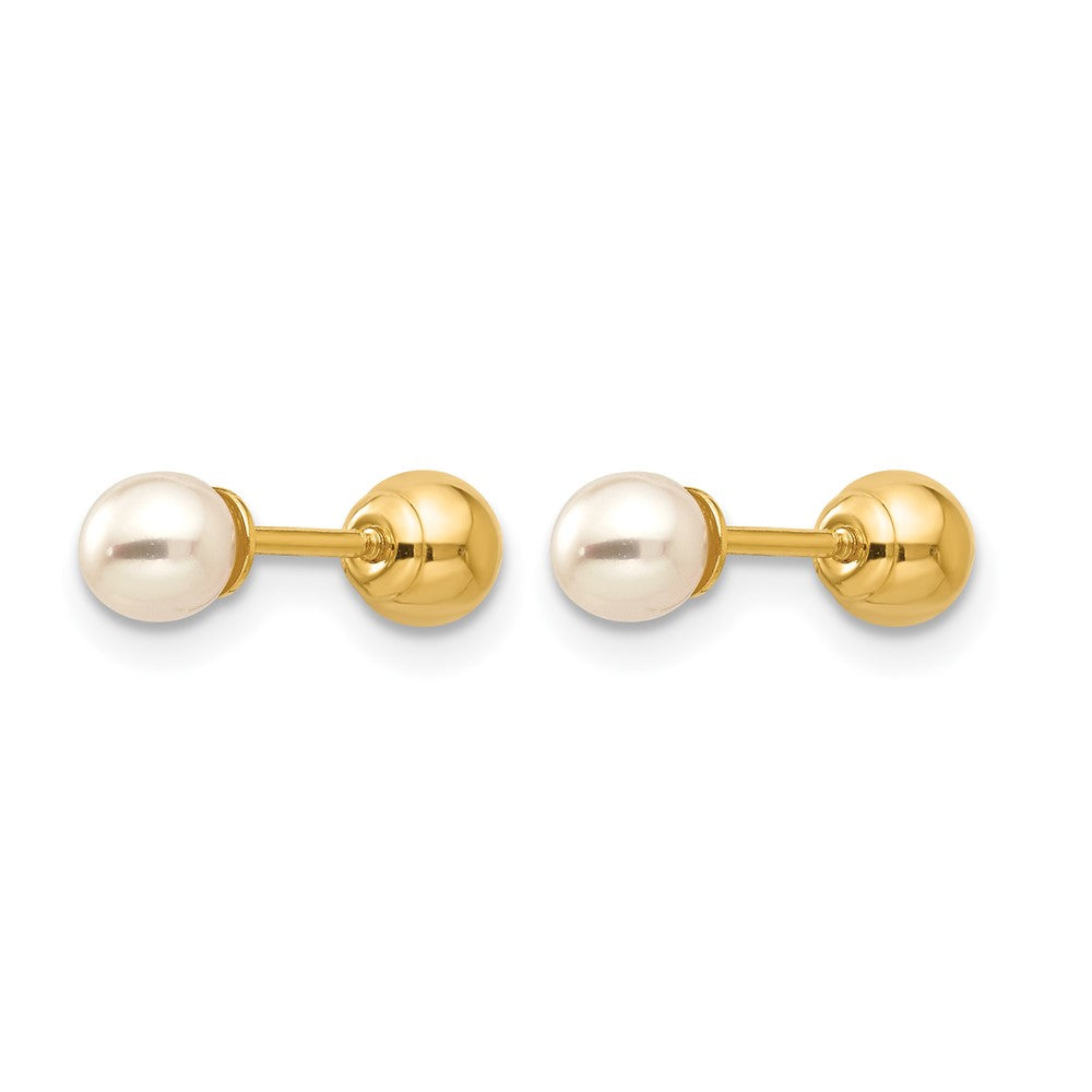 14k Madi K Reversible 3- White Round Freshwater Cultured Pearl and Bead Screwback Post Earrings