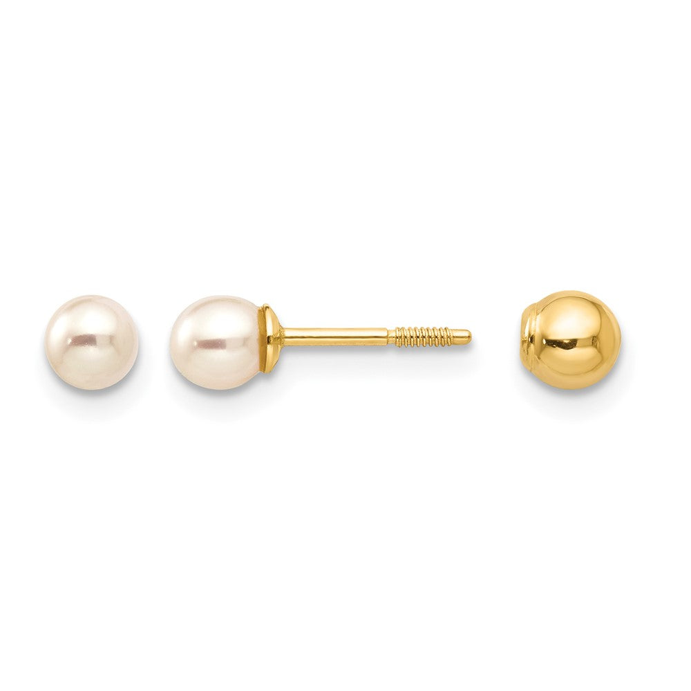 14k Madi K Reversible 3- White Round Freshwater Cultured Pearl and Bead Screwback Post Earrings