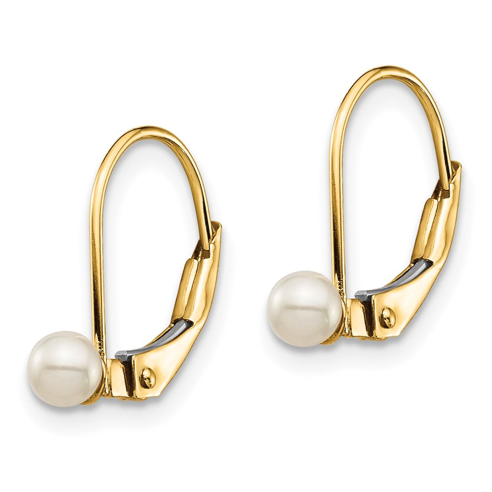 14k Madi K 3- White Round Freshwater Cultured Pearl Leverback Earrings