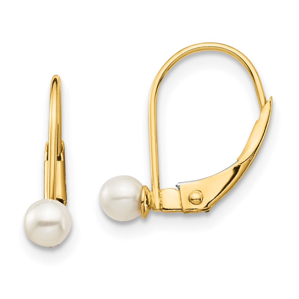 14k Madi K 3- White Round Freshwater Cultured Pearl Leverback Earrings