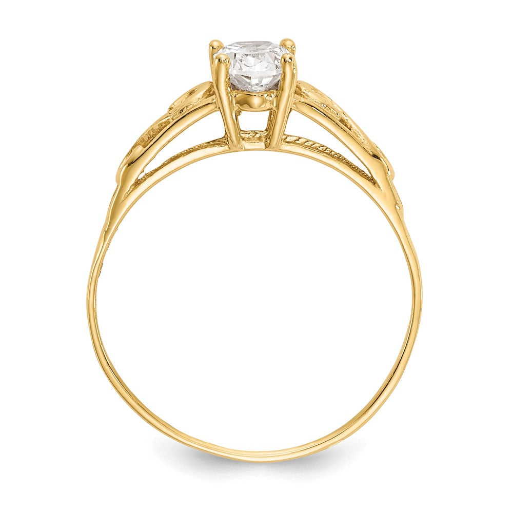 14k Madi K 6x Oval Synthetic White Spinel Birthstone Size 5 Ring