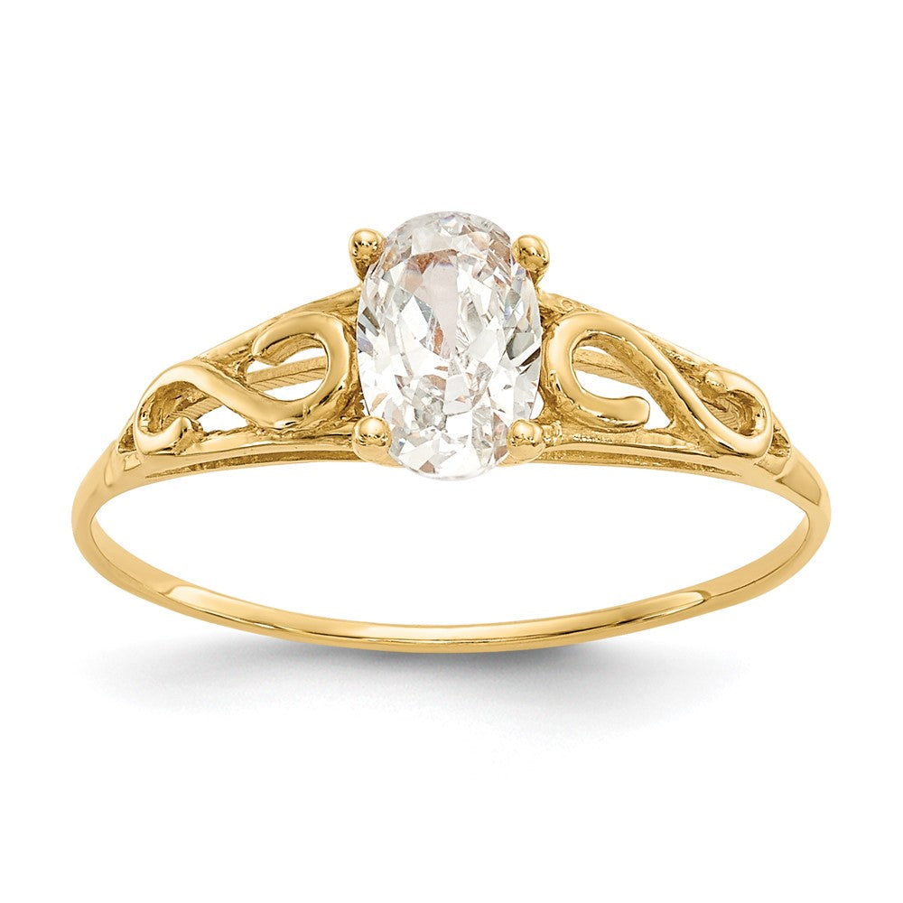 14k Madi K 6x Oval Synthetic White Spinel Birthstone Size 5 Ring
