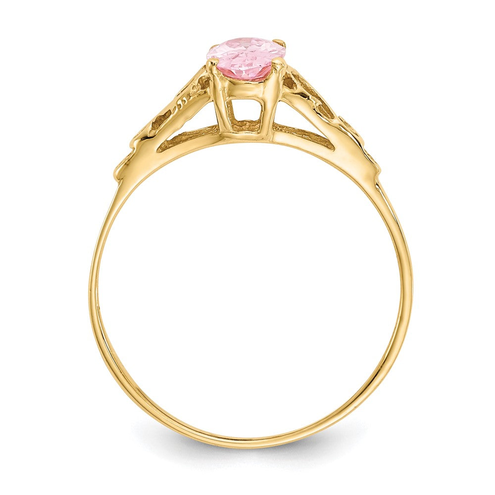 14k Madi K 6x Oval Synthetic Rose Zircon Birthstone Size 5 Ring