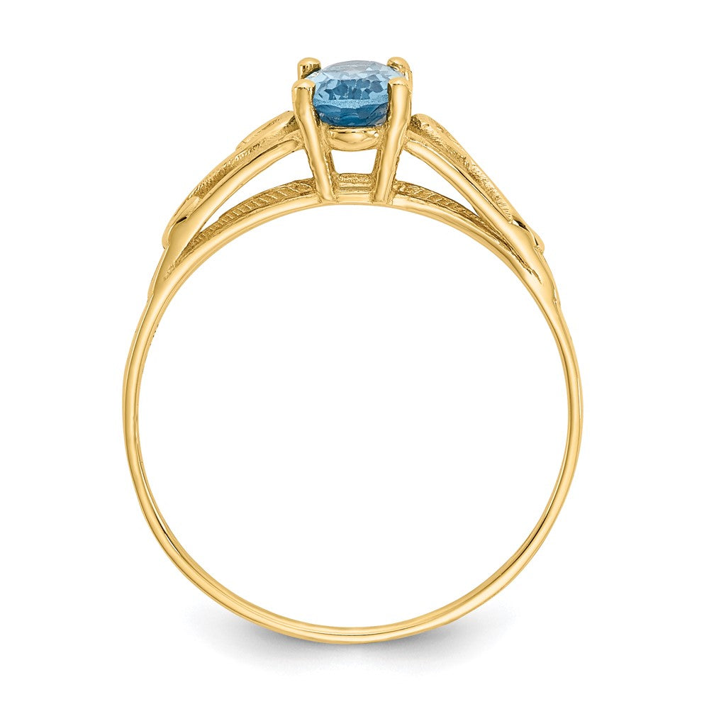 14k Madi K 6x Oval Synthetic Blue Zircon Birthstone Size 5 Ring