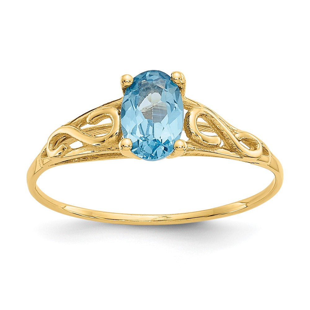 14k Madi K 6x Oval Synthetic Blue Zircon Birthstone Size 5 Ring