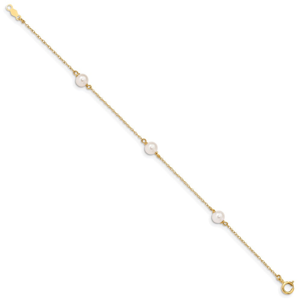 14k Madi K 5- White Near-Round Freshwater Cultured Pearl 3-Station Bracelet