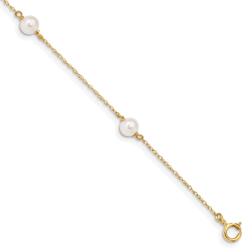 14k Madi K 5- White Near-Round Freshwater Cultured Pearl 3-Station Bracelet