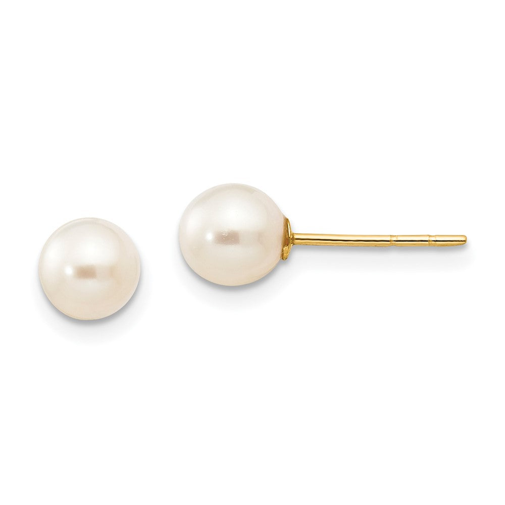 14k Madi K 5- White Near Round Freshwater Cultured Pearl Post Earrings