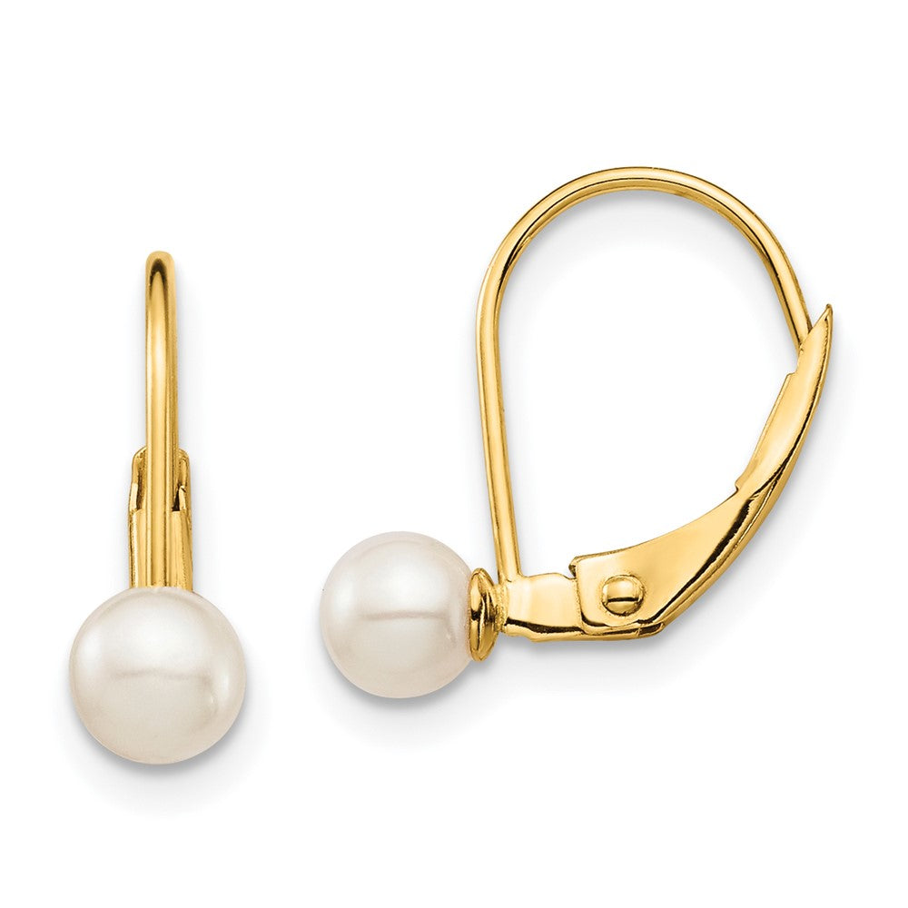 14k Madi K 4- White Round Freshwater Cultured Pearl Leverback Earrings