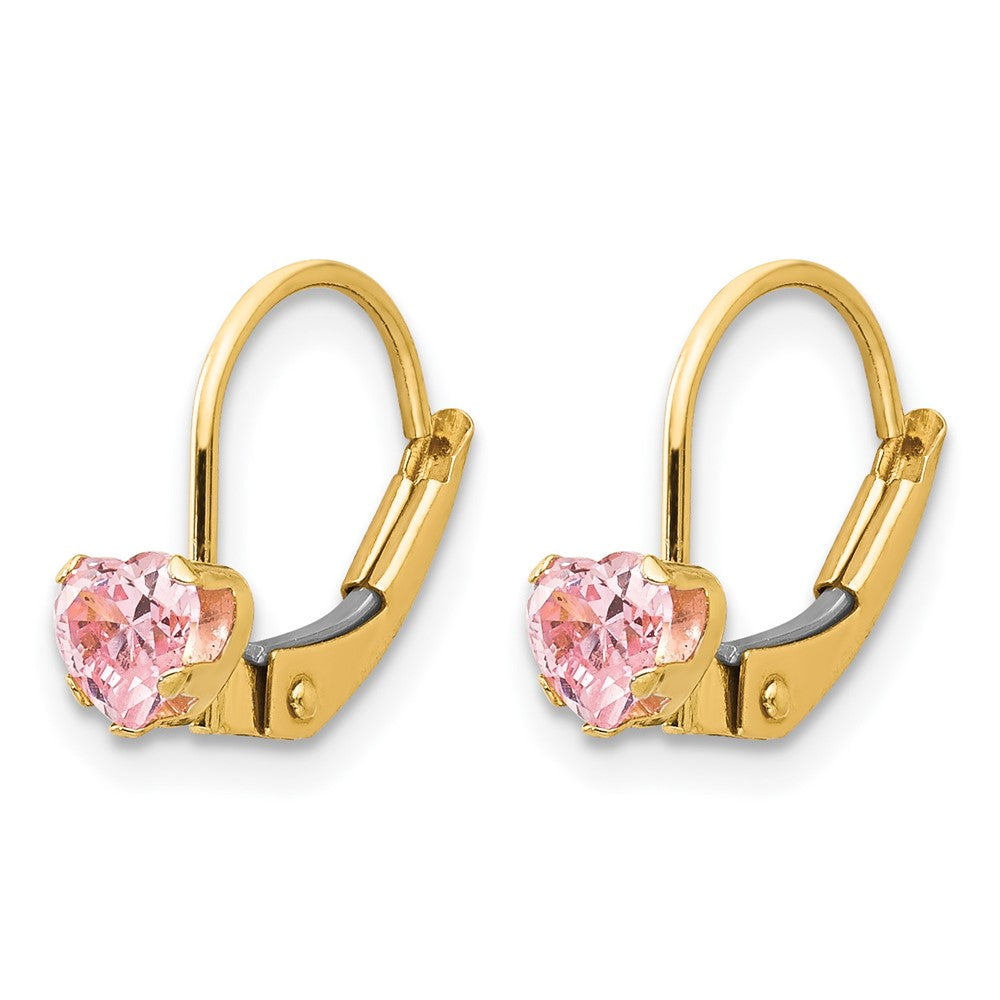 14k Madi K Pink CZ Childrens Leverback Earrings