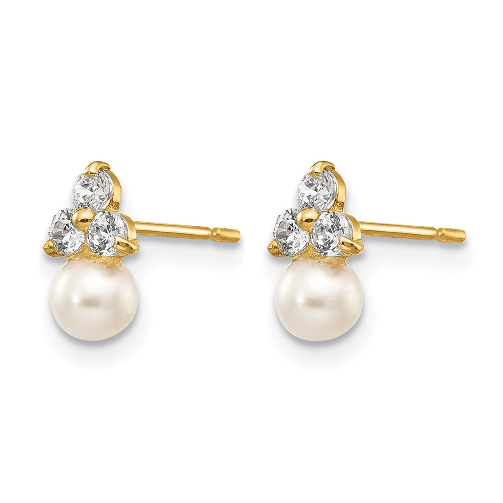 14k Madi K White Freshwater Cultured Pearl and CZ Post Earrings