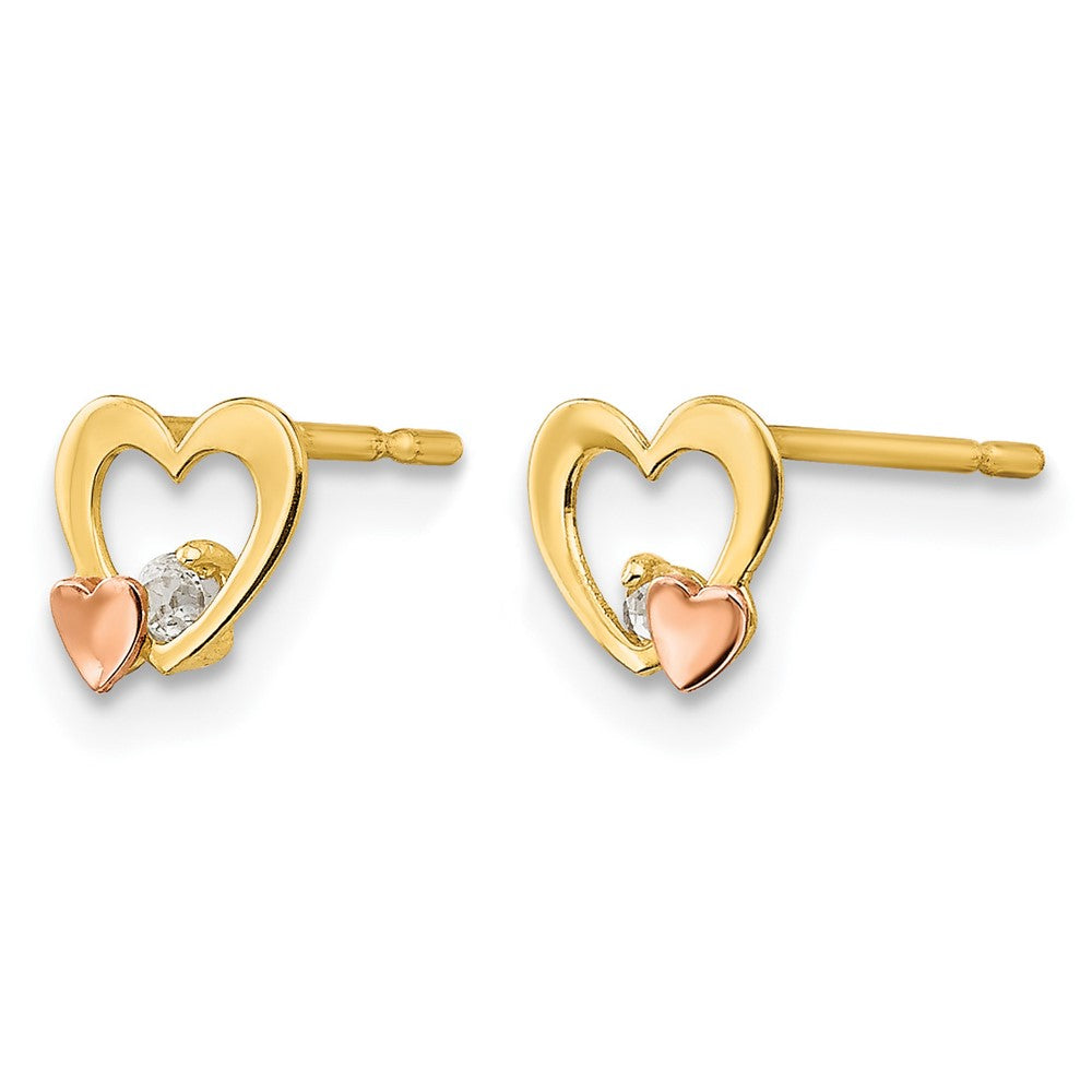 14k Yellow and Rose Gold Madi K CZ Heart Post Earrings