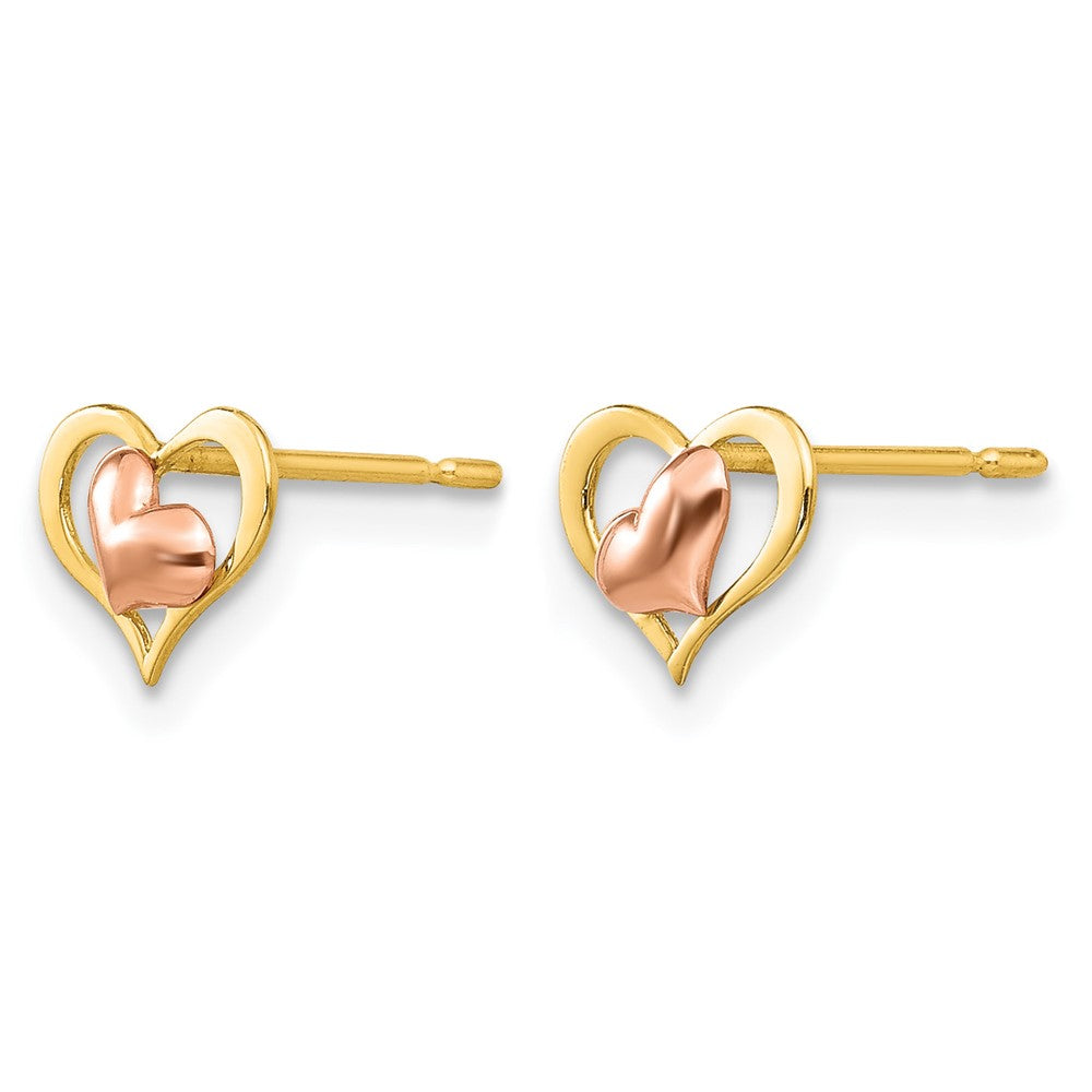 14k Yellow and Rose Gold Madi K Heart Childrens Post Earrings