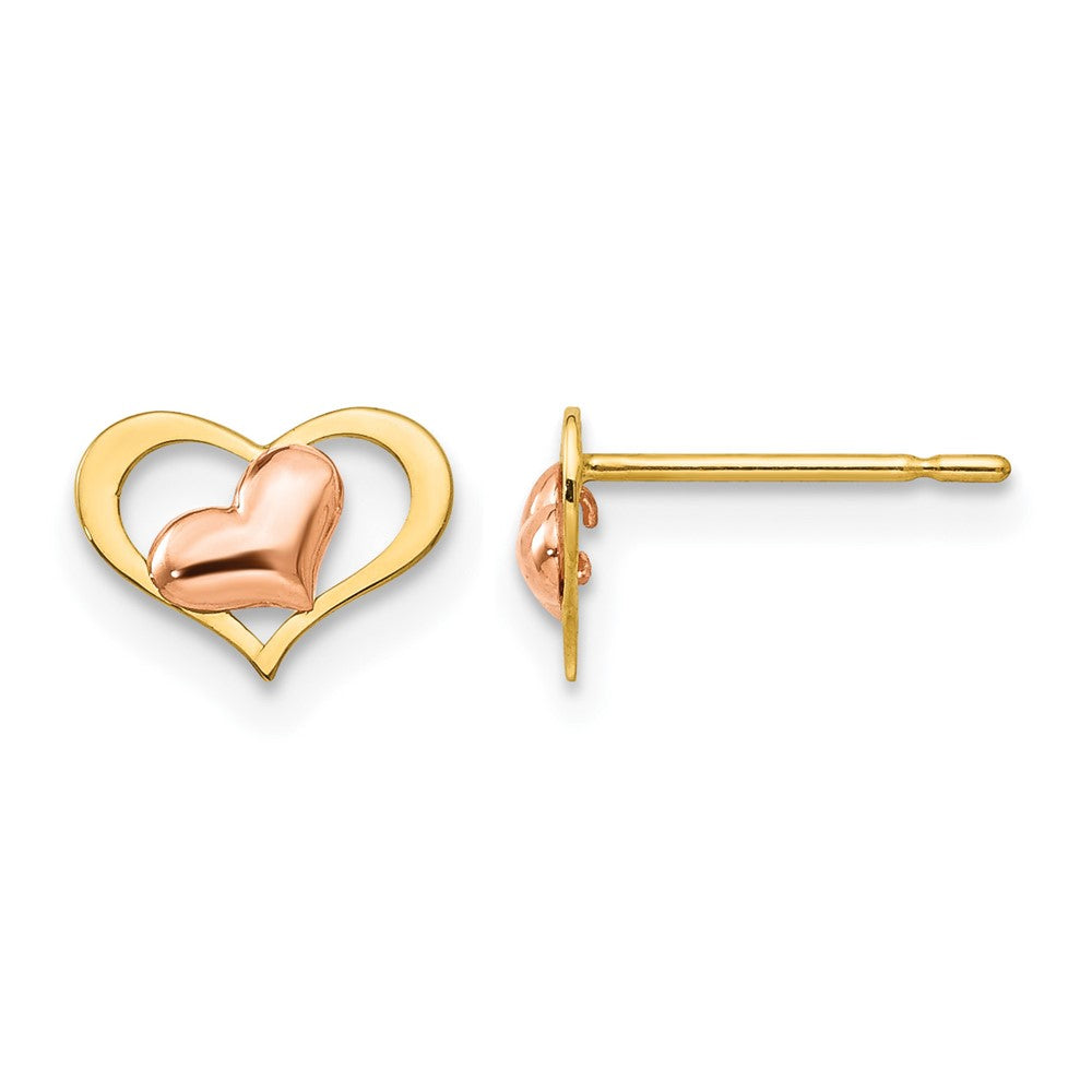 14k Yellow and Rose Gold Madi K Heart Childrens Post Earrings