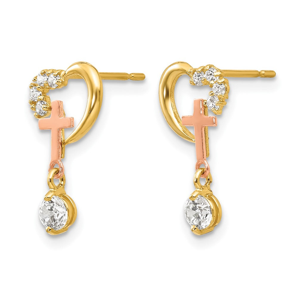 14k Madi K Two-tone CZ Cross and Heart Post Earrings