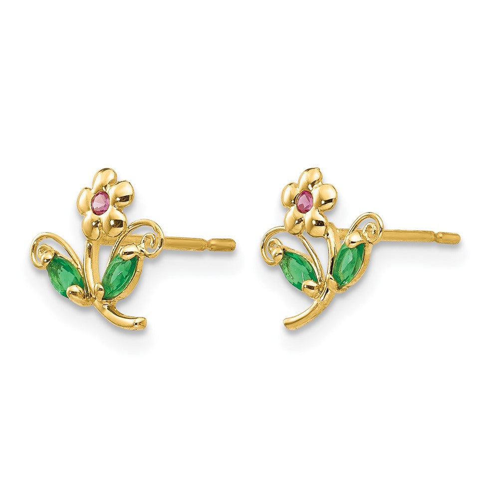 14k Madi K Red and Green CZ Flower Post Earrings