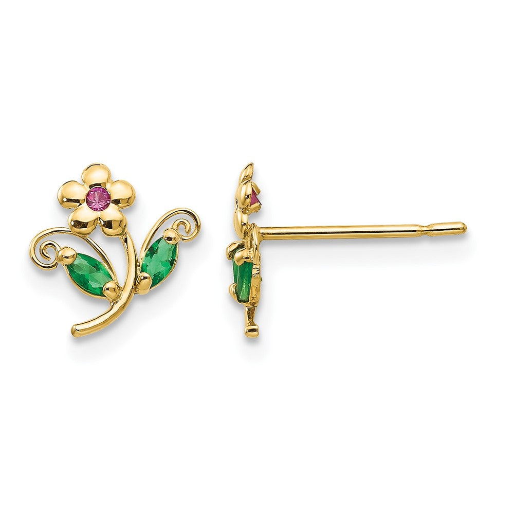 14k Madi K Red and Green CZ Flower Post Earrings