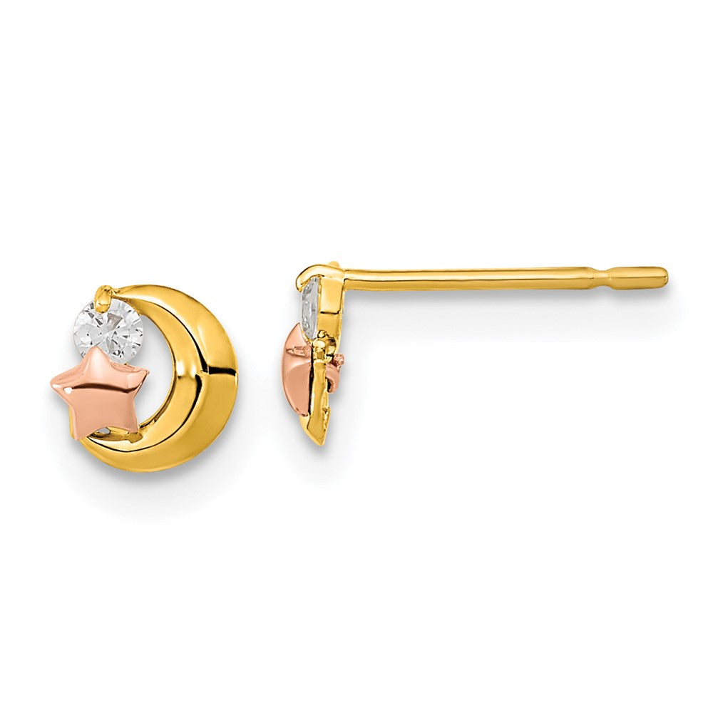 14k Yellow and Rose Gold Madi K CZ Moon and Star Childrens Post Earrings