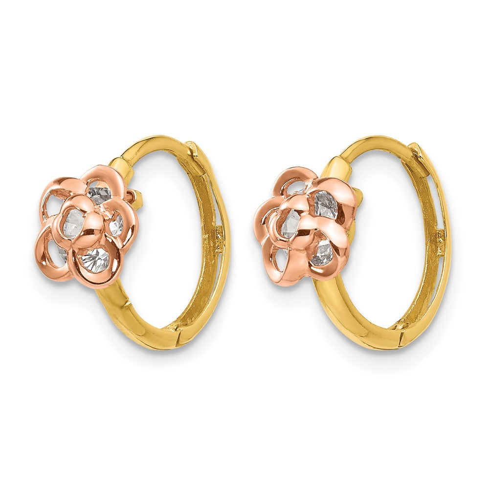 14k Yellow and Rose Gold Madi K CZ Flower Hinged Hoop Earrings