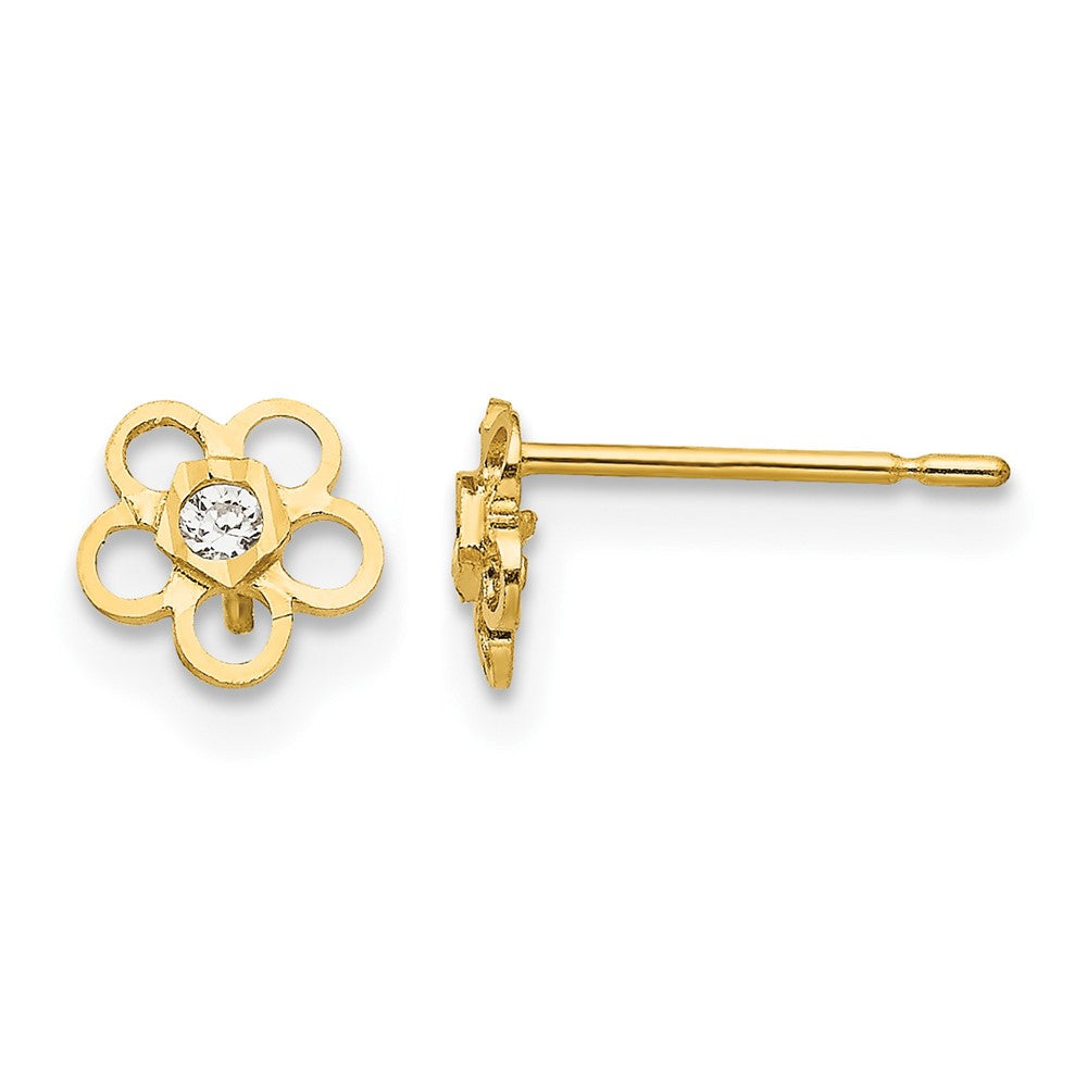 14k Madi K CZ Diamond-cut Flower Post Earrings