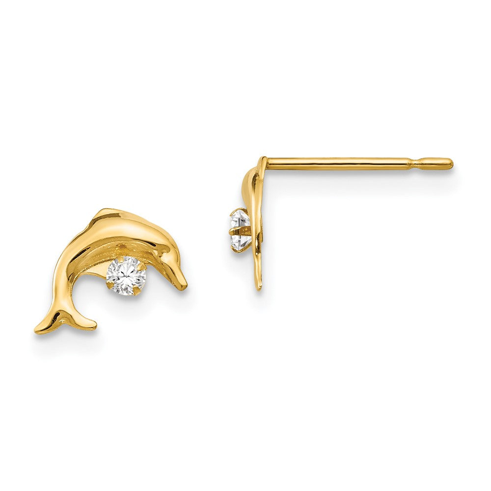 14k Madi K CZ Children's Dolphin Post Earrings