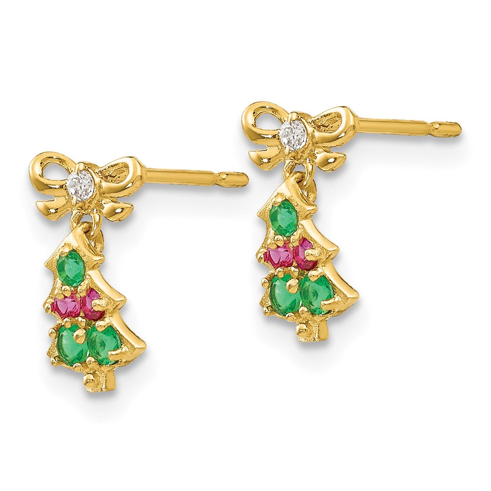 14k Madi K CZ Christmas Tree Dangle Post Earrings