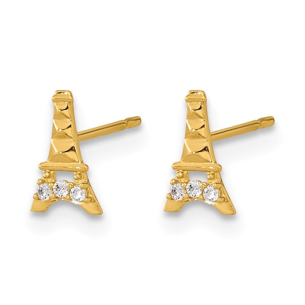 14k Madi K Kids CZ Eiffel Tower Childrens Post Earrings