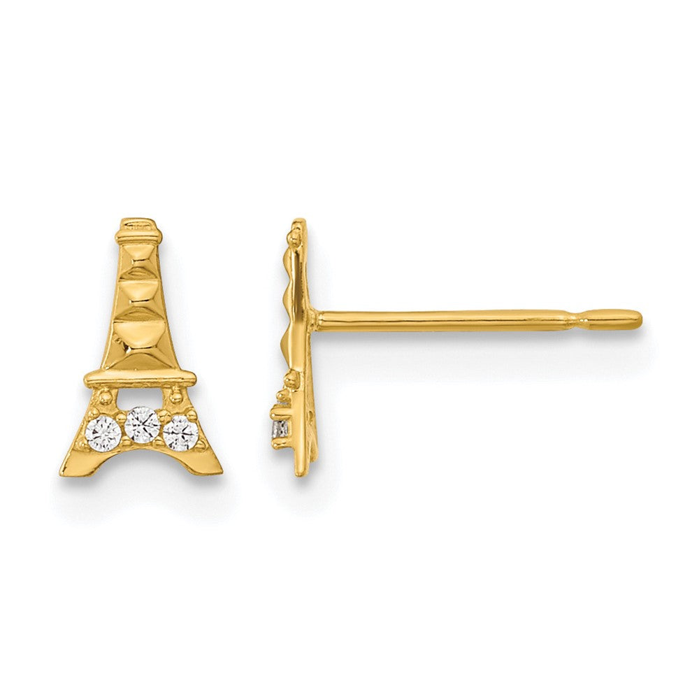 14k Madi K Kids CZ Eiffel Tower Childrens Post Earrings