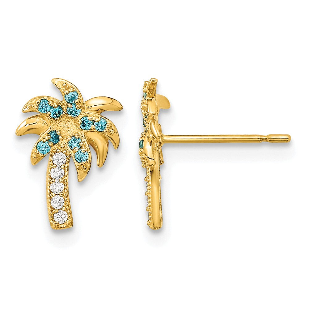 14k Madi K Blue and Clear CZ Palm Tree Post Earrings