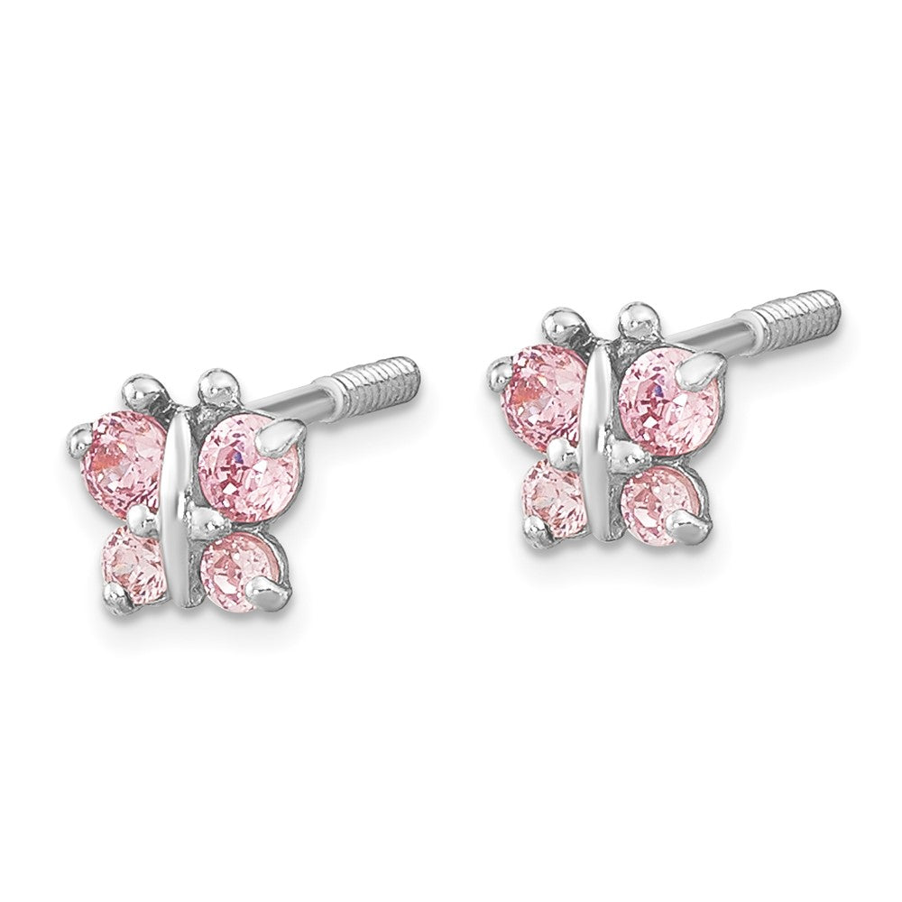 14k White Gold Madi K Polished Pink CZ Butterfly Post Earrings