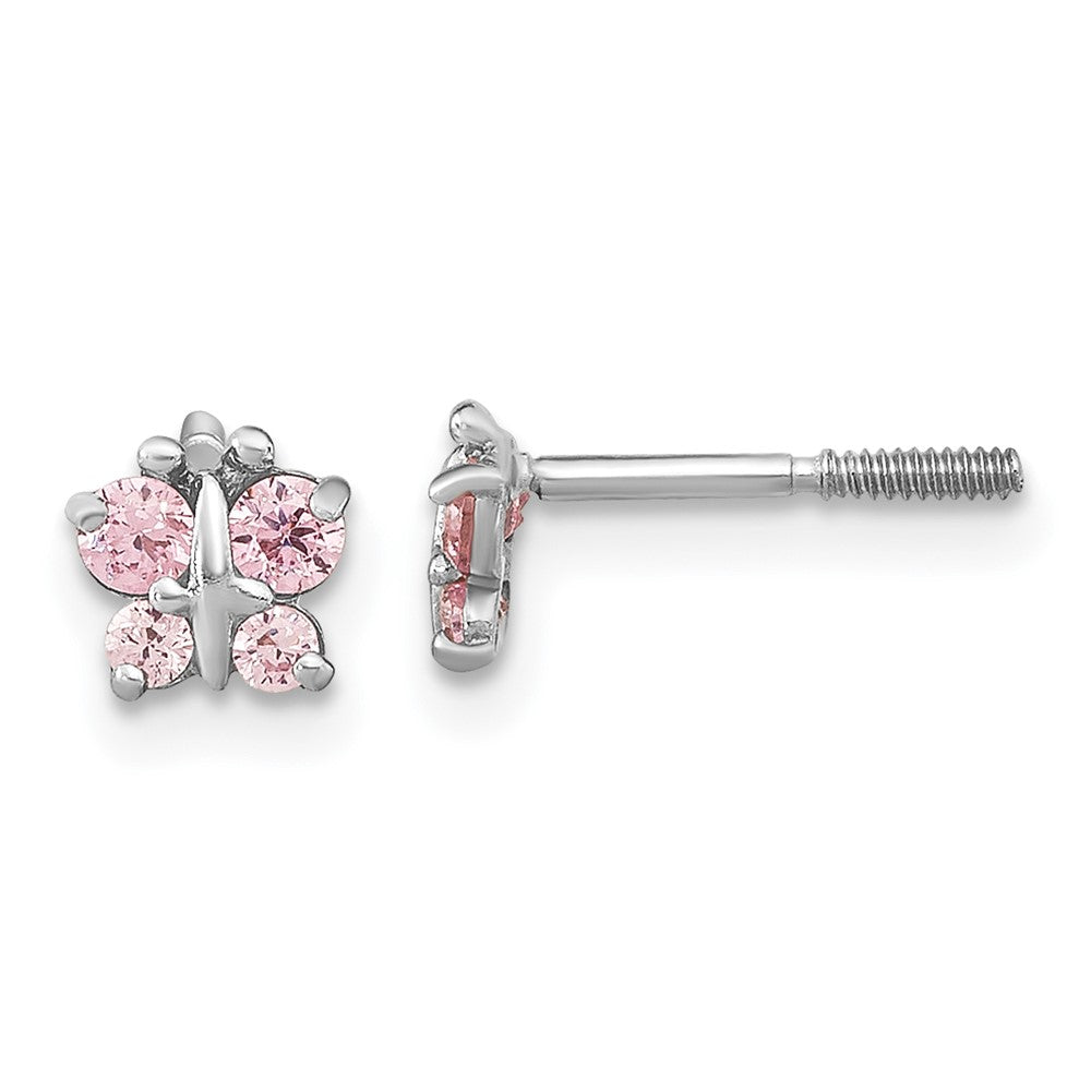 14k White Gold Madi K Polished Pink CZ Butterfly Post Earrings