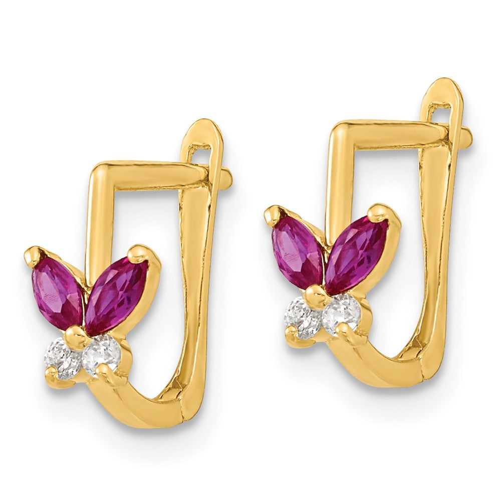 14k Madi K Polished Red and White CZ Butterfly Hinged Earrings