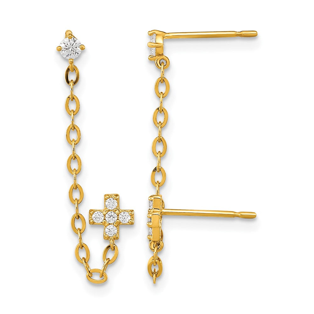 14k Madi K CZ Cross Double Post with Chain Single Earring