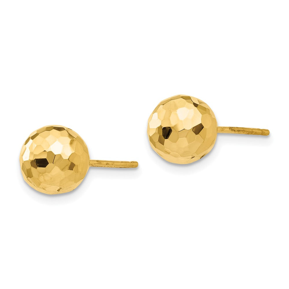 14K Gold Polished and Diamond Cut 8MM Ball Post Earrings