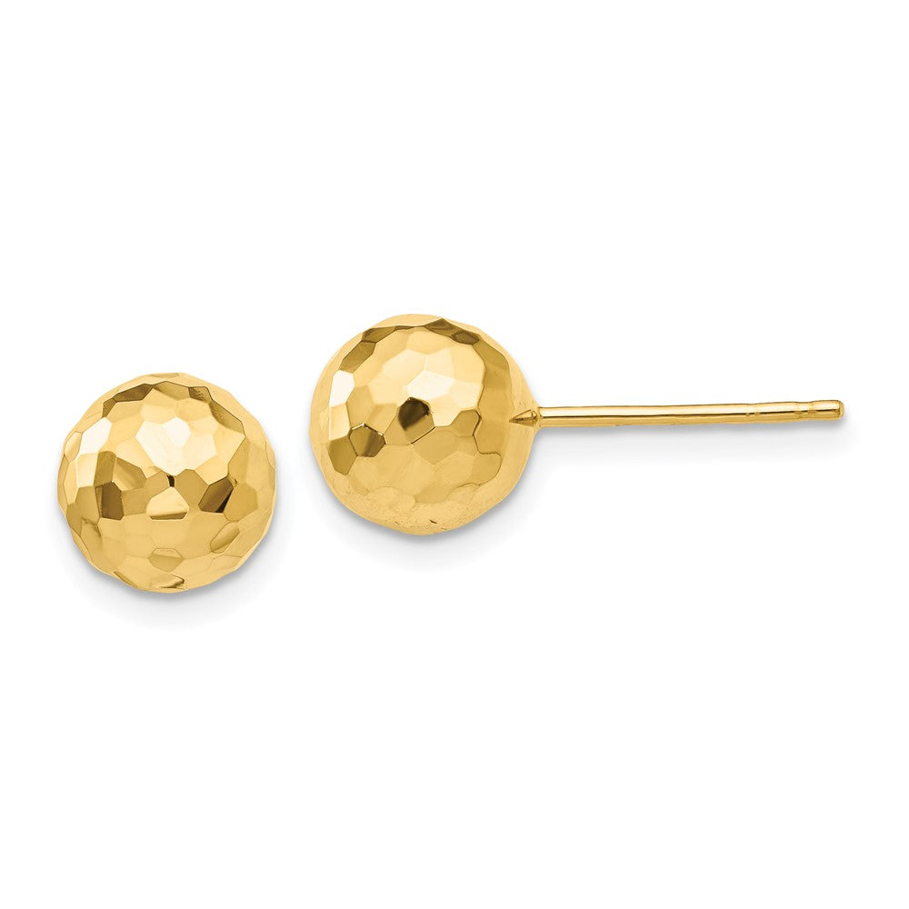 14K Gold Polished and Diamond Cut 8MM Ball Post Earrings