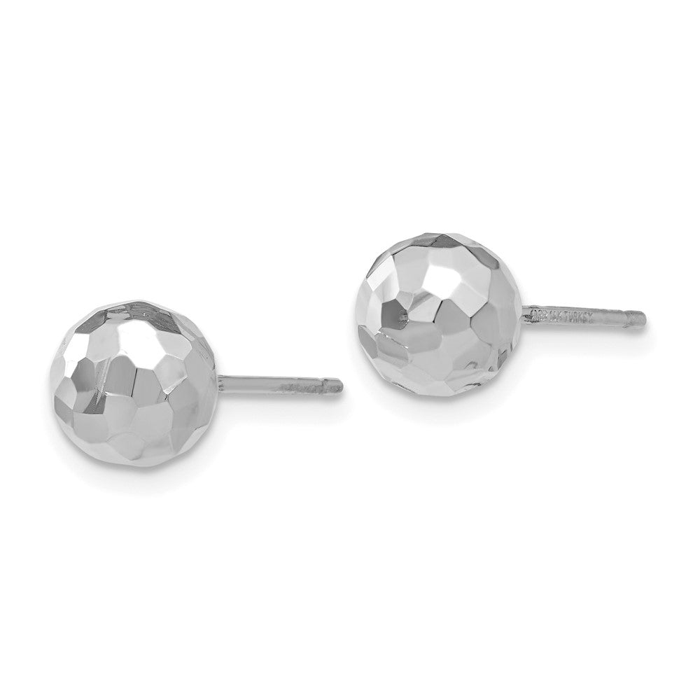 14K White Gold Polished Diamond Cut 7MM Ball Post Earrings