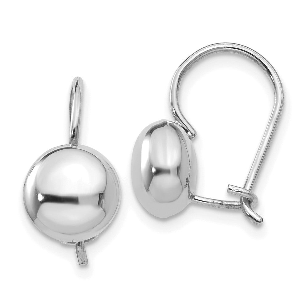 14k White Polished Button Kidney Wire Earrings