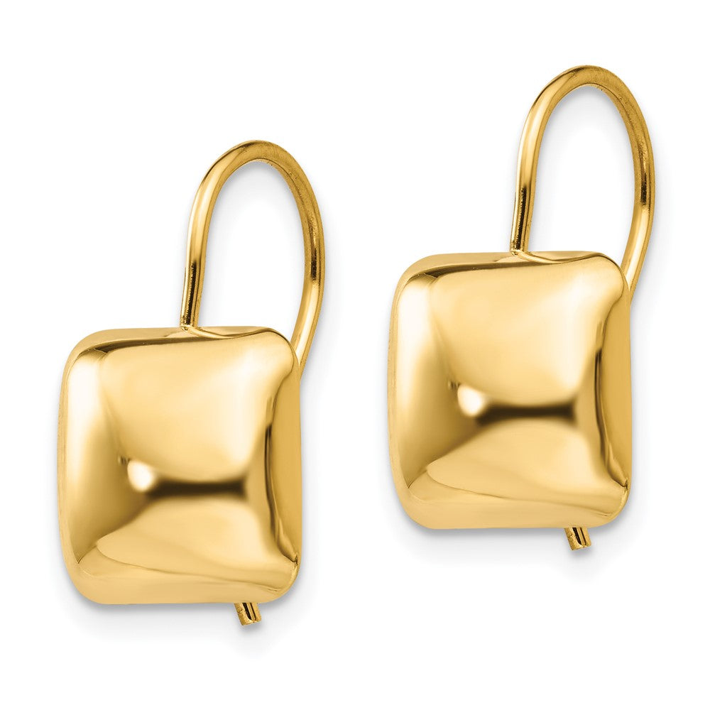 14k Polished Puffed Square Kidney Wire Earrings