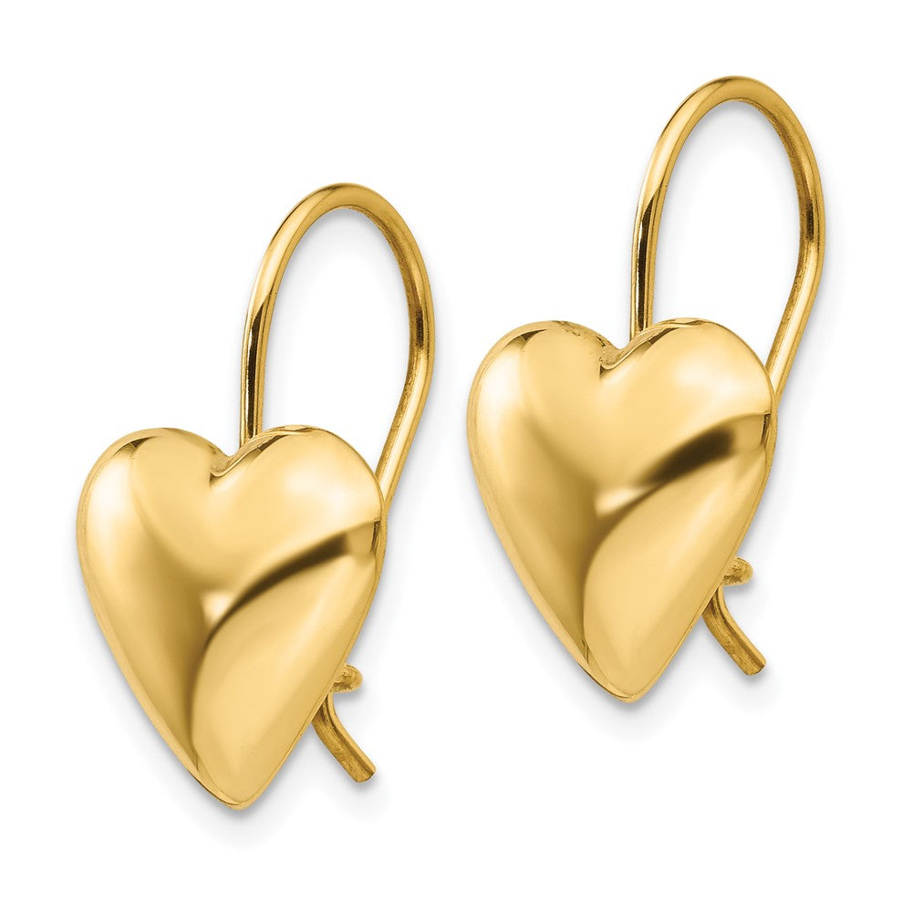 14k Polished Puffed Heart Kidney Wire Earrings