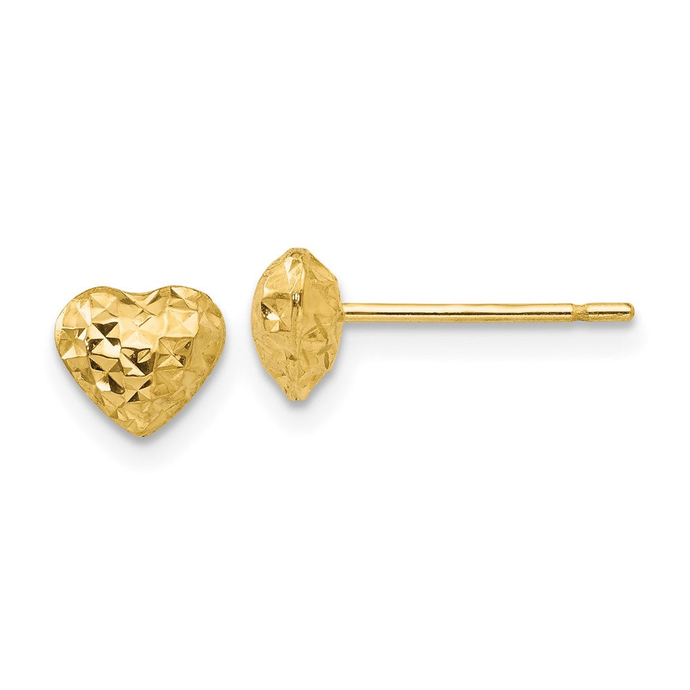 14K Diamond-cut Puffed Heart Post Stud Earrings