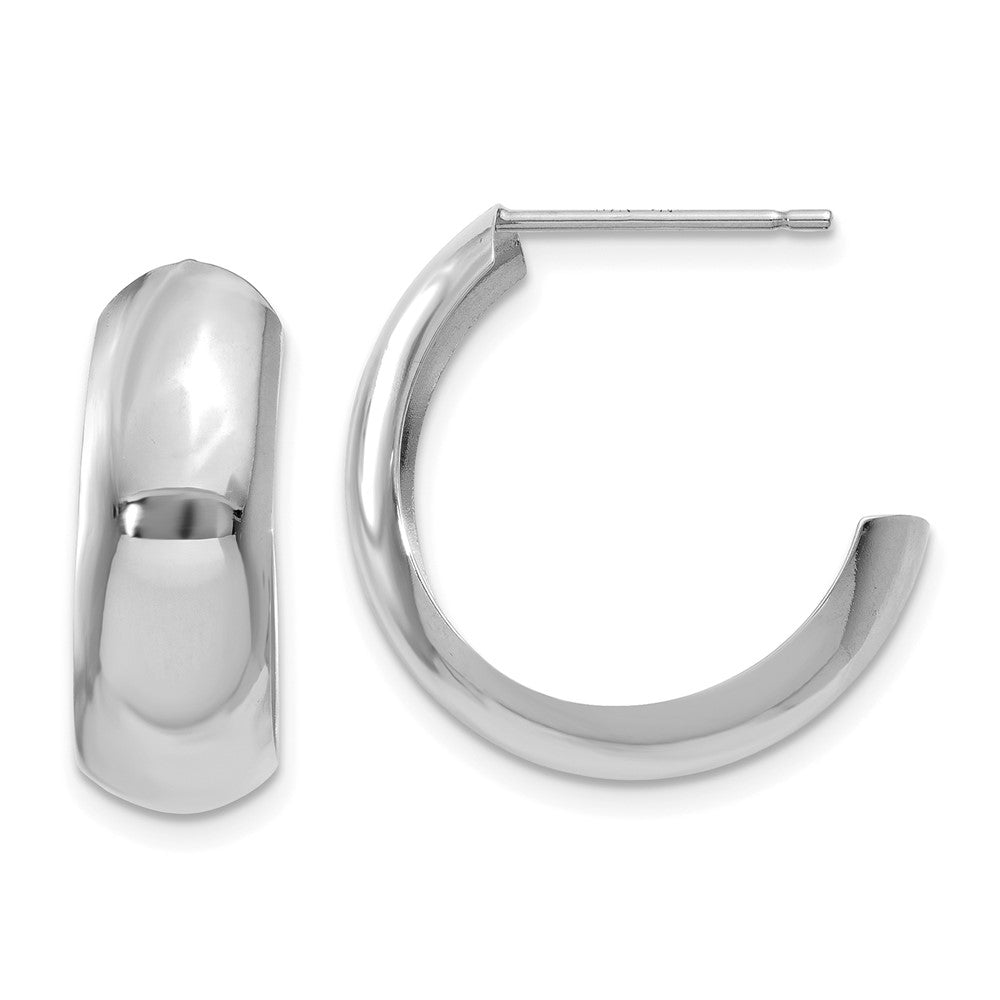14k White Gold 6.5x Polished J-Hoop Post Earrings