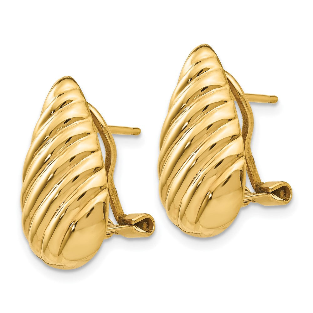 14k 11x Polished Diagonal Stripe Teardrop Omega Back Post Earrings