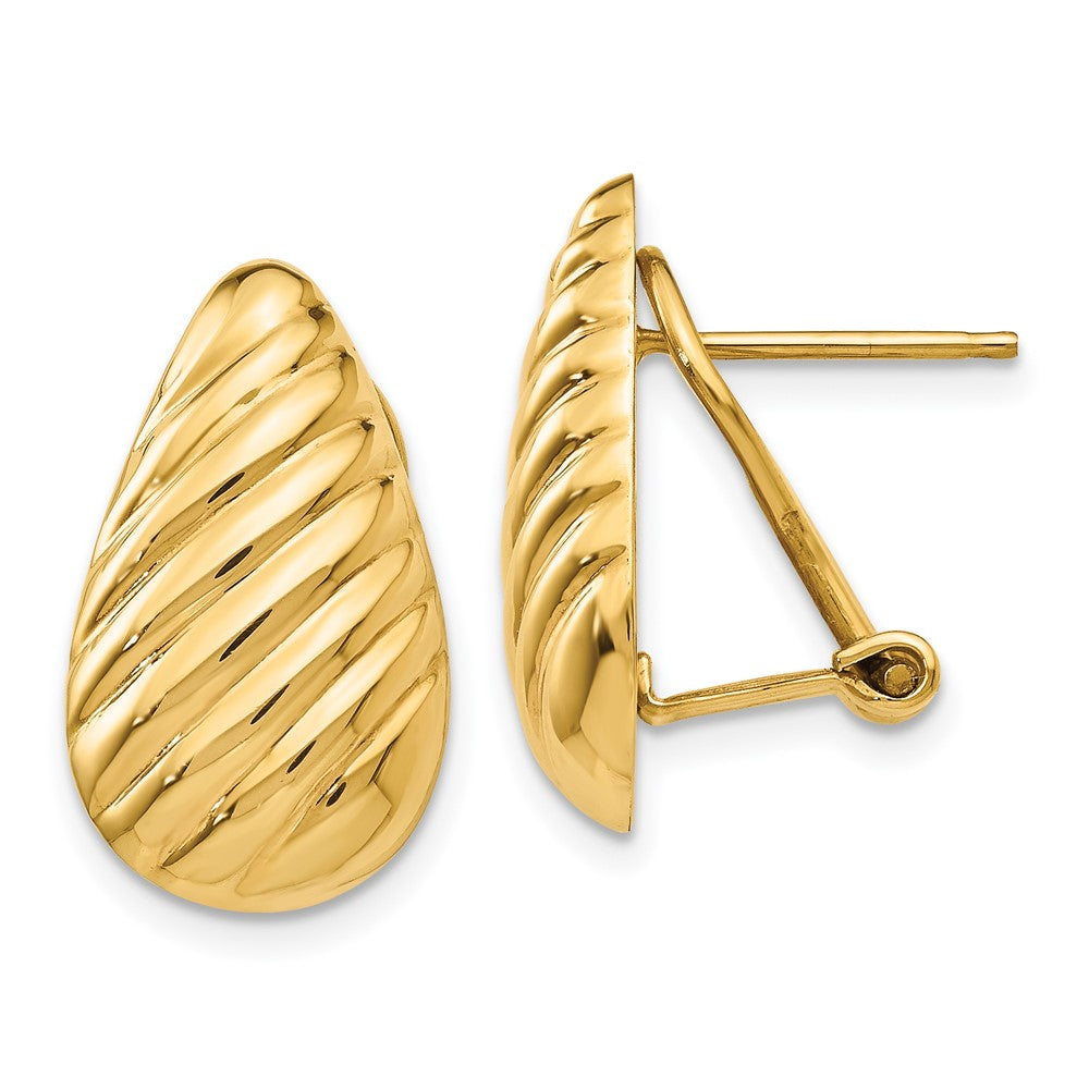 14k Polished Diagonal Teardrop Omega Back Post Earrings