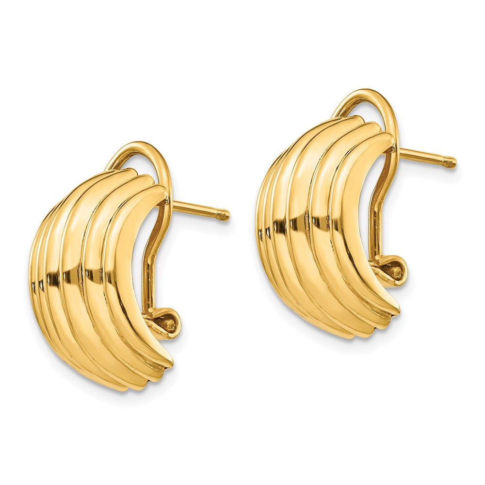 14k 9.5x Polished Ribbed Half Hoop Omega Back Post Earrings