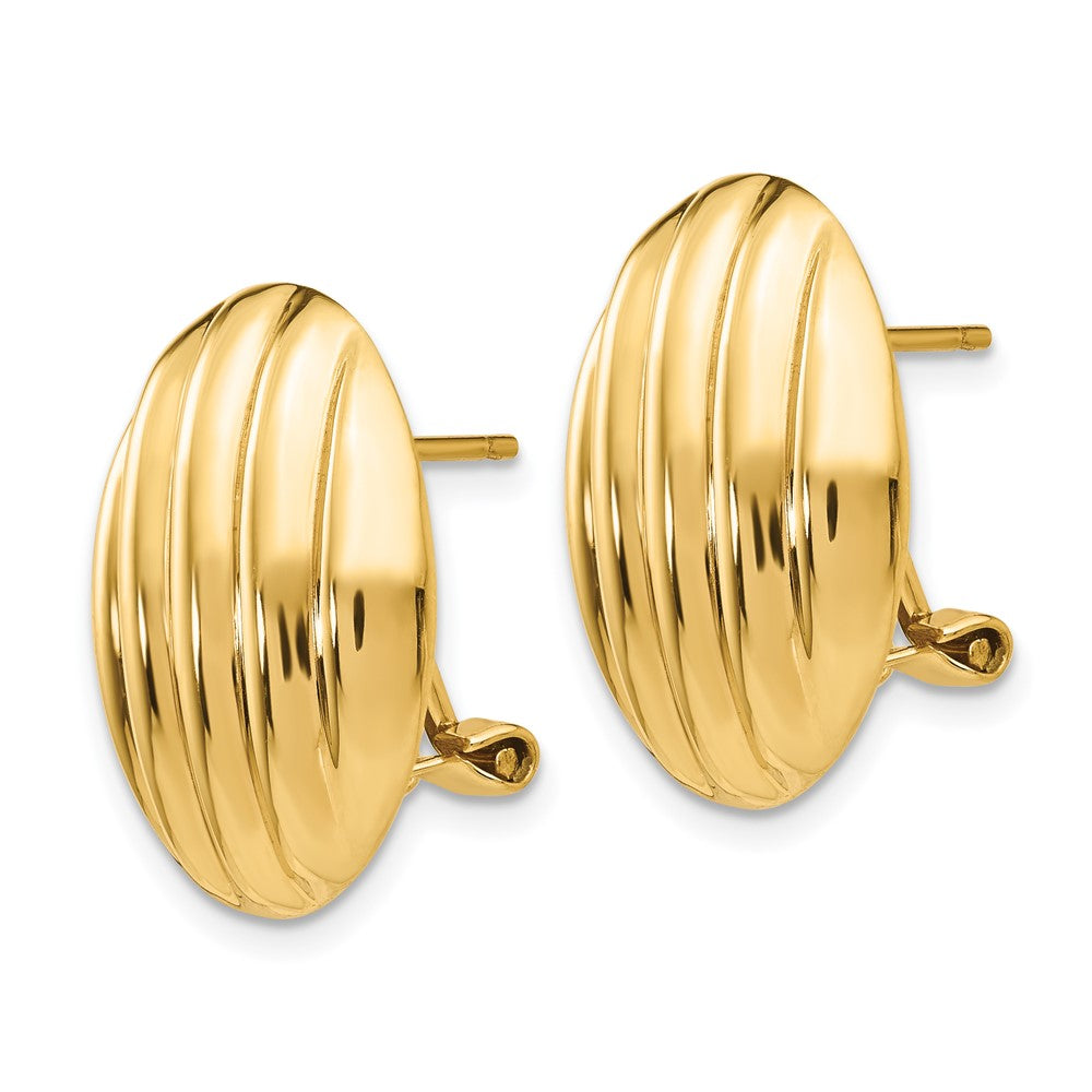 14k 14x Oval Polished Fancy Ribbed Omega Back Post Earrings